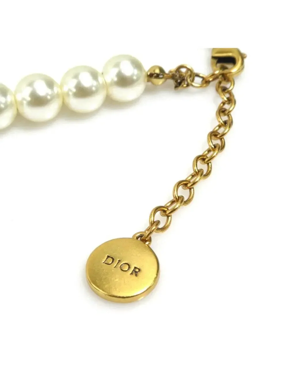 Auth Christian Dior Necklace White/Gold #302667C24B